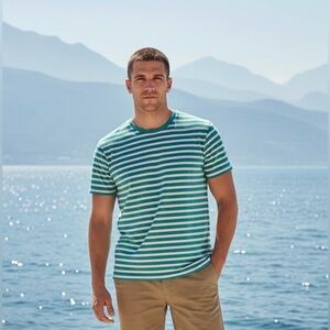 Old Navy Men's Teal and White Striped Tee